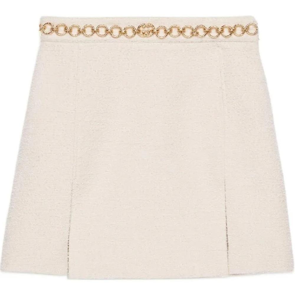 Gucci Bouclé Mini Skirt Gold GG Chain
Ivory Cream IT 38 US 2
